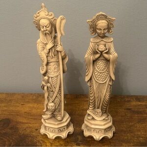 Vintage G. Ruggeri GR Asian Immortal Figurines Resin Pair Ivory Tone